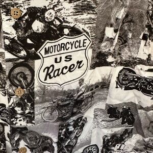 Vintage Y2K Era Puritan Black and White Motorcycle Graphic Button Down Shirt L